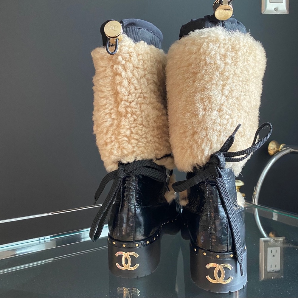 Chanel Shearling Crackled Sheepskin Boots - Picture 7 of 8